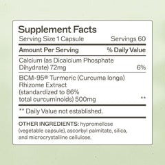 Close-up of capsules emphasizing BCM-95 turmeric for enhanced absorption and gut health.
