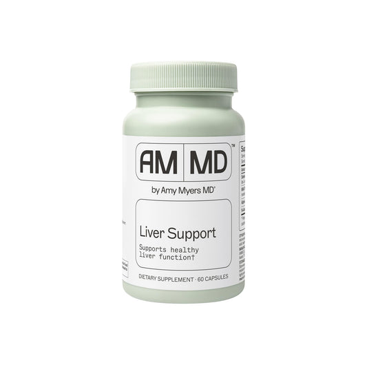 Amy Myers MD Liver Support bottle with capsules on desk promoting liver function