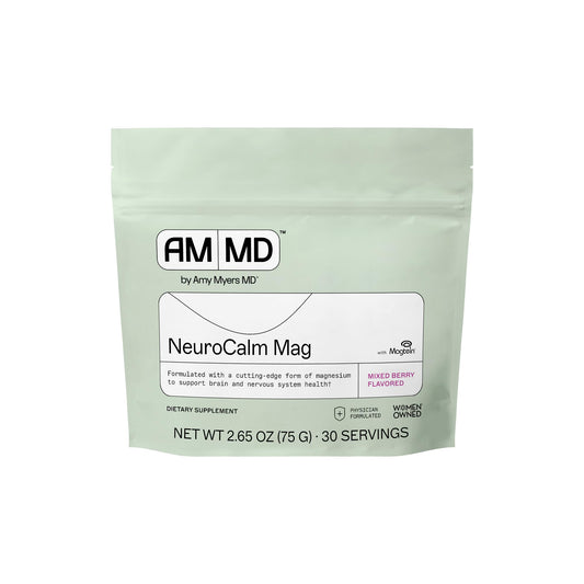 Amy Myers MD NeuroCalm Mag bottle being poured for easy daily magnesium intake.