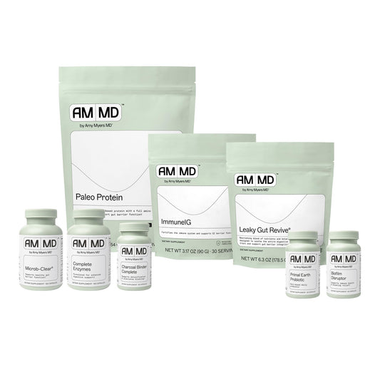 Amy Myers MD Microb-Clear bottle promotes GI balance and gut comfort.