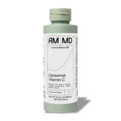 Amy Myers MD liposomal vitamin C bottle pour highlighting high absorption benefits