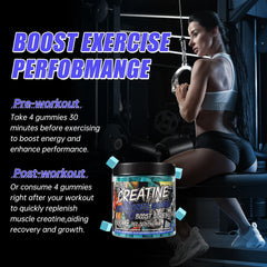 AMZXO Creatine Gummies texture closeup emphasizing convenient chewable form for workouts