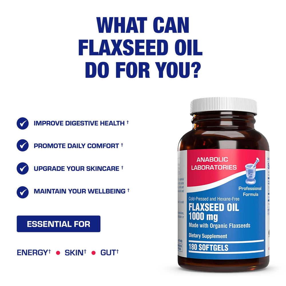 Anabolic Laboratories flaxseed oil label detail emphasizes non GMO organic formulation
