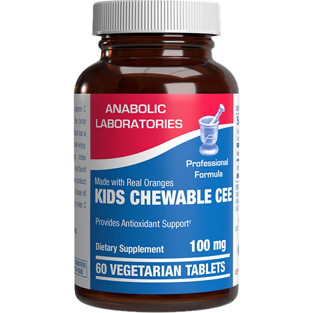 Anabolic Laboratories kids vitamin C chewables bottle with real orange flavor for daily immune support.