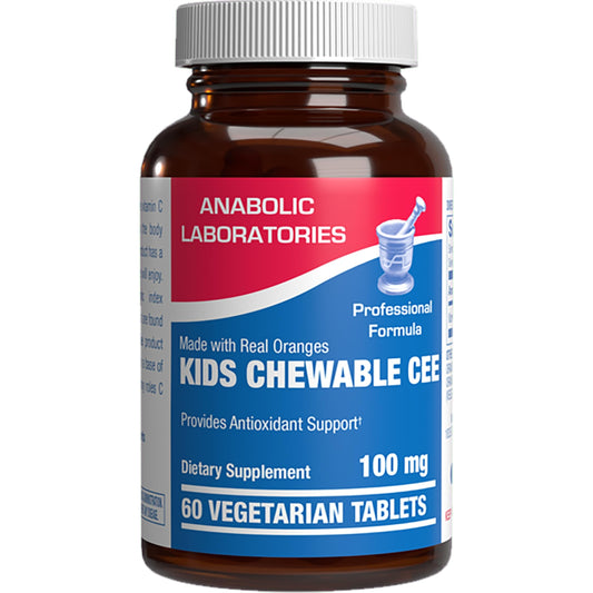 Anabolic Laboratories kids vitamin C chewables bottle with real orange flavor for daily immune support.