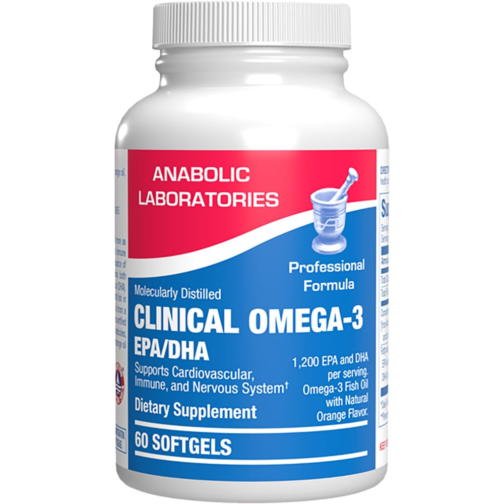 Anabolic Laboratories Omega 3 bottle front view, orange flavor for daily heart and brain support.