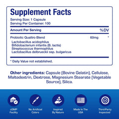 Quadbiotic capsules closeup highlighting 4-in-1 formula for gut balance.