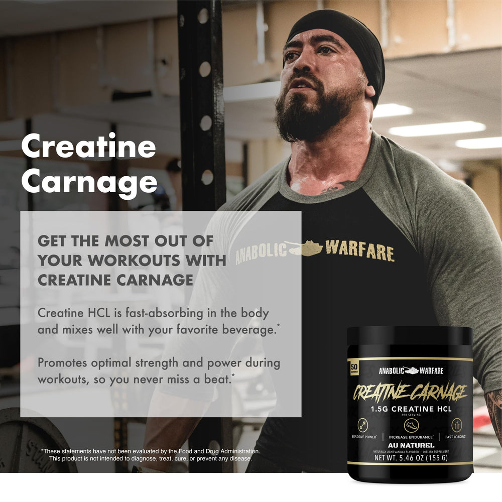 Anabolic Warfare Creatine Carnage stack-ready setup for routine integration.