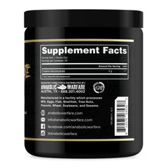 Anabolic Warfare Creatine Monohydrate label highlights pure monohydrate formula for simple use.