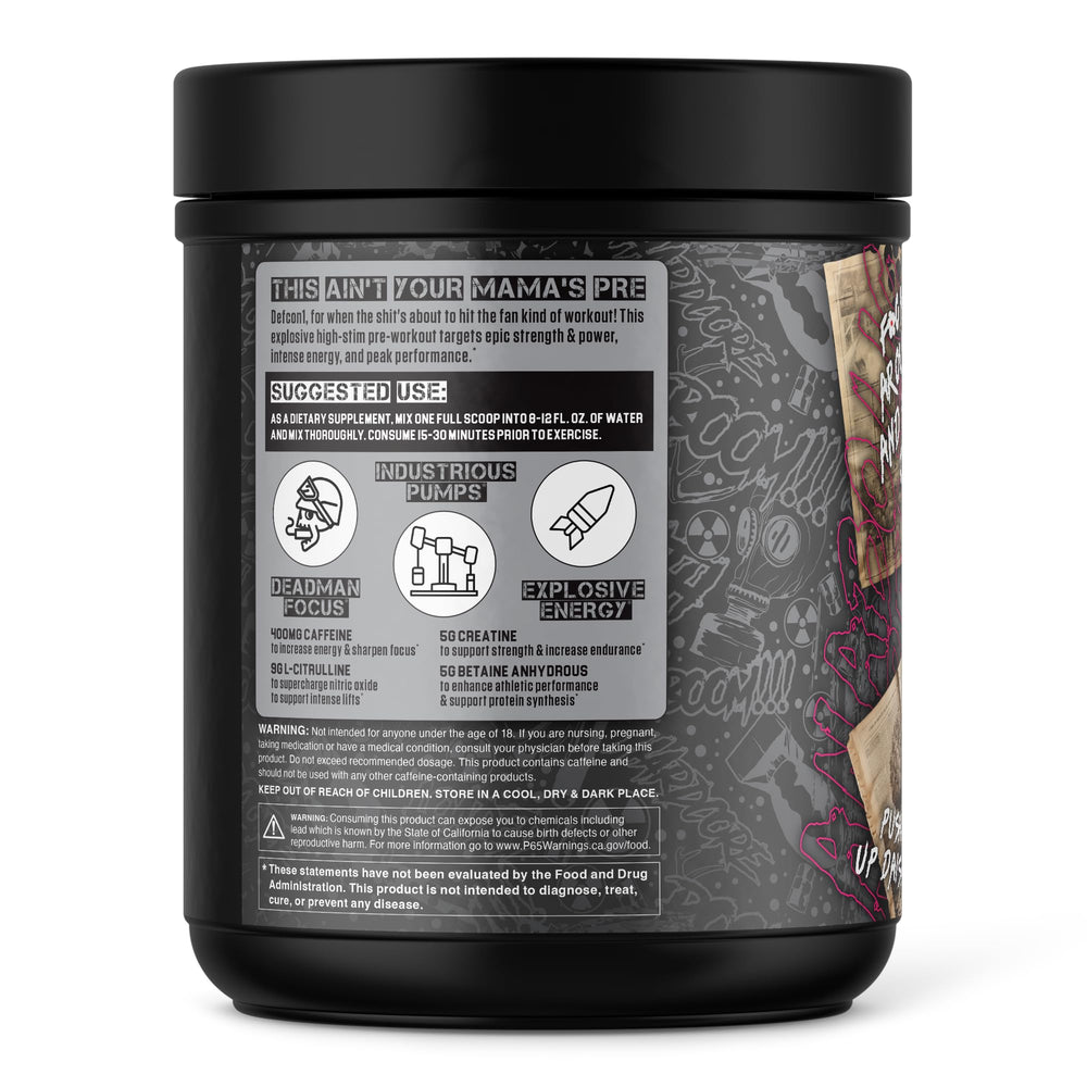 Anabolic Warfare Defcon1 being poured into a shaker for quick pre-workout mix.