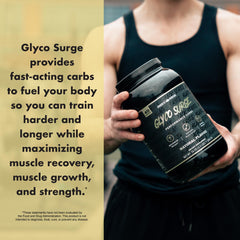 Glyco Surge glycogen-boost concept image signaling lean muscle support.
