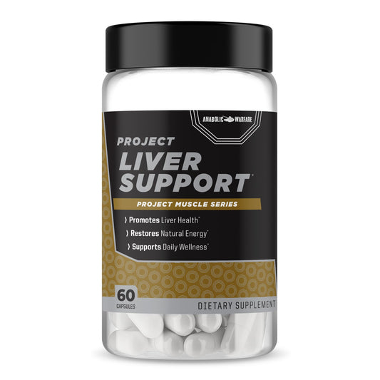 Anabolic Warfare Project Liver Support bottle with capsules supports daily energy and overall wellness.