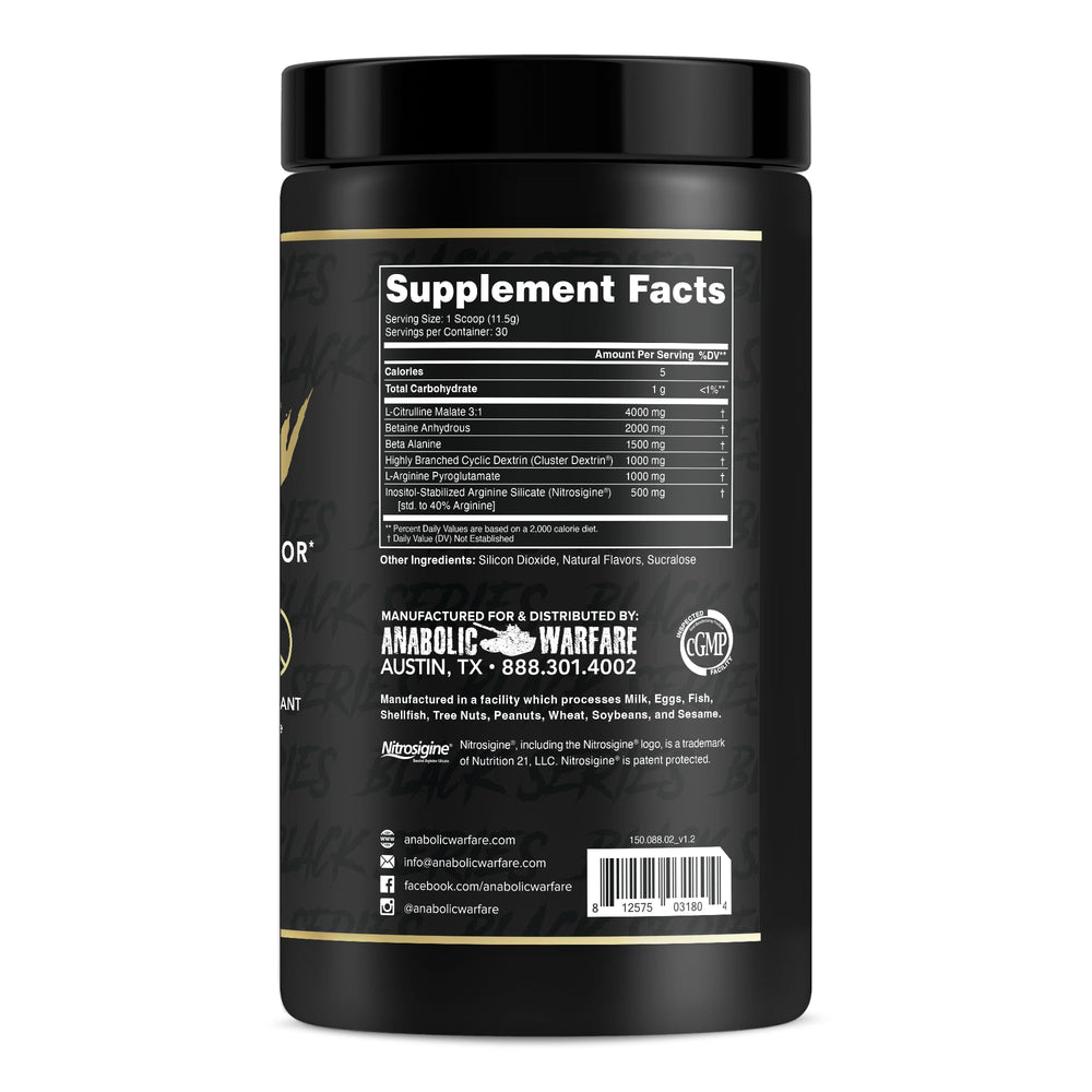 Anabolic Warfare Pump-N-Grow bottle back shows label details and ingredient emphasis.