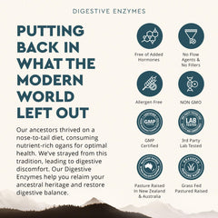 Ancestral Supplements Allergen-free label emphasizes clean, GMO-free ingredients.