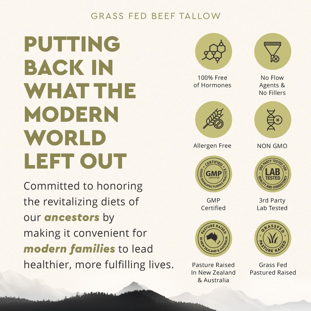 Ancestral Supplements beef tallow capsules close-up of ingredients and sourcing