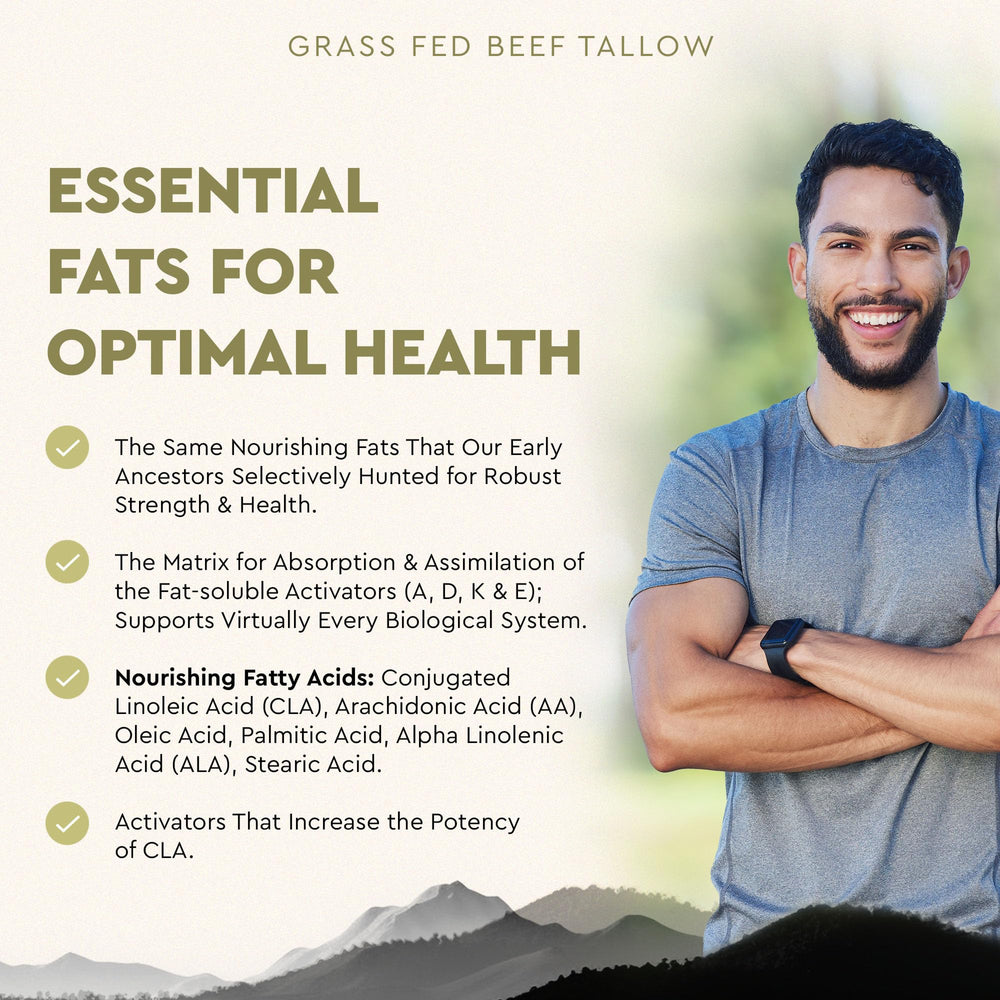 Ancestral Supplements grass-fed beef tallow packaging emphasizing purity and non-GMO