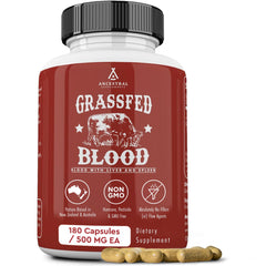 Ancestral Supplements Grass Fed Blood capsules on bottle suggest immune support