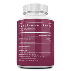 This image features Ancestral Supplements grass-fed placenta capsules in green packaging for menopause support.