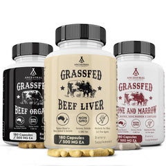 Ancestral Supplements Beef Organs Stack Pack bottle, convenient daily nutrient source.