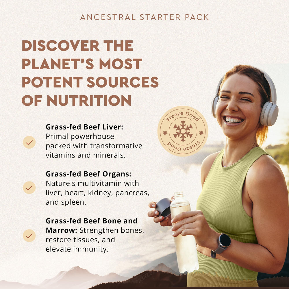 Beef Organs Stack Pack nutrition facts panel demonstrates dense, nutrient-rich content.