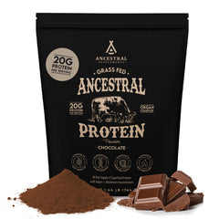 Ancestral Supplements protein powder chocolate bottle for a nutrient-dense daily shake.
