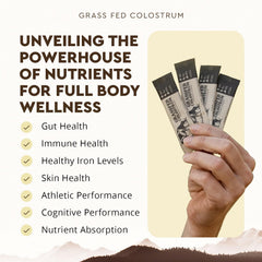 Ancestral Supplements unflavored colostrum packet ready to mix.