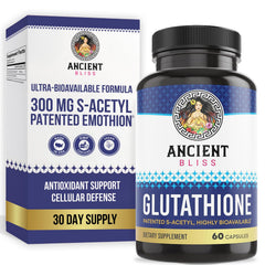 Ancient Bliss S-Acetyl Glutathione bottle for daily wellness and antioxidant support.