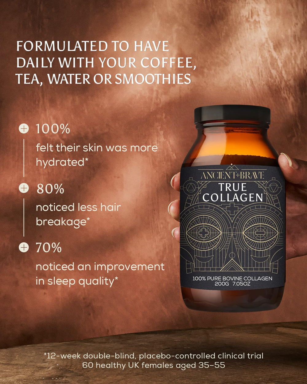 Ancient + Brave True Collagen being added to coffee for a neutral boost