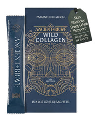 Ancient + Brave Wild Collagen sachets for easy travel and daily use.