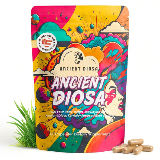 ANCIENT DIOSA bottle of grass-fed beef liver capsules highlighting nutrient-rich organ blend for vitality