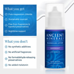 Ancient Minerals Goodnight Lotion fragrance-free label suitable for sensitive skin.