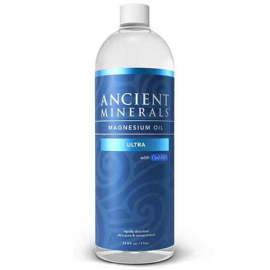 Ancient Minerals Magnesium Oil Ultra refill label for easy brand recognition.