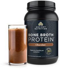 Ancient Nutrition bone broth protein chocolate bottle for convenient daily protein boost