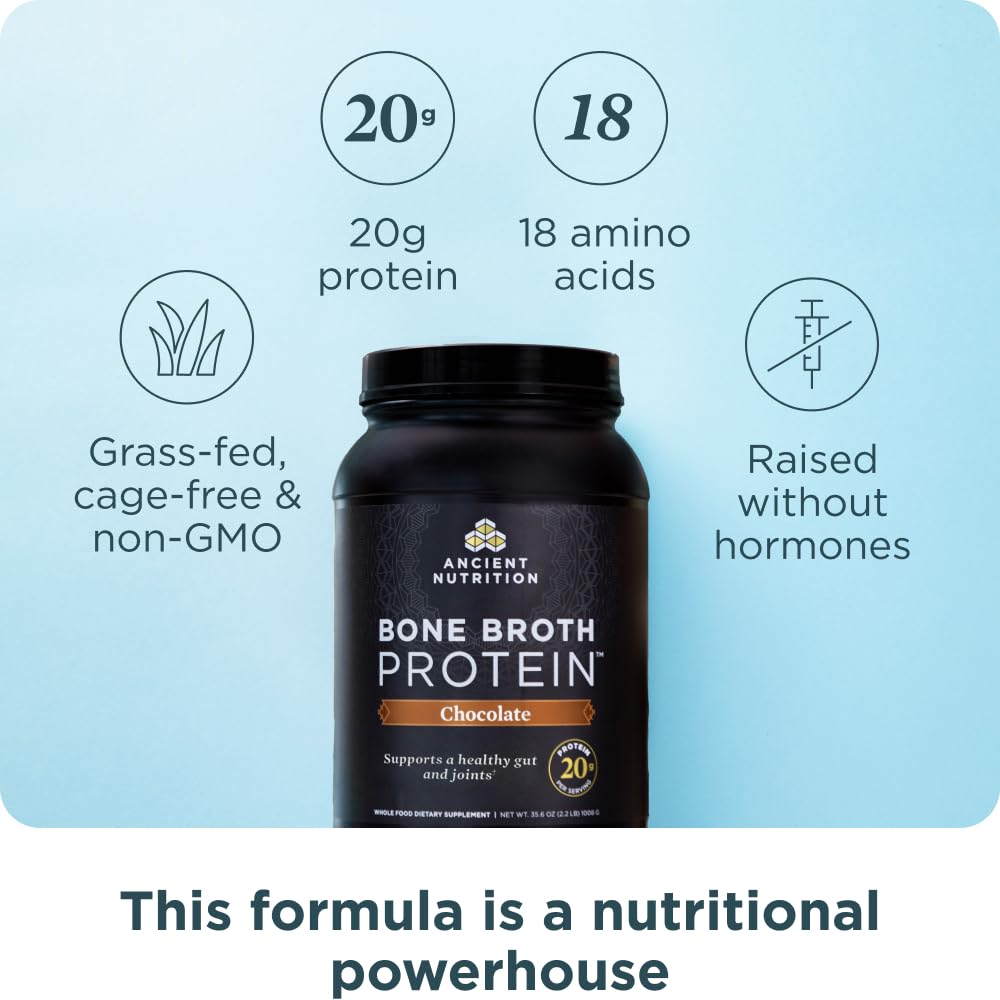 Ancient Nutrition bone broth protein chocolate scoop for quick, easy mixing