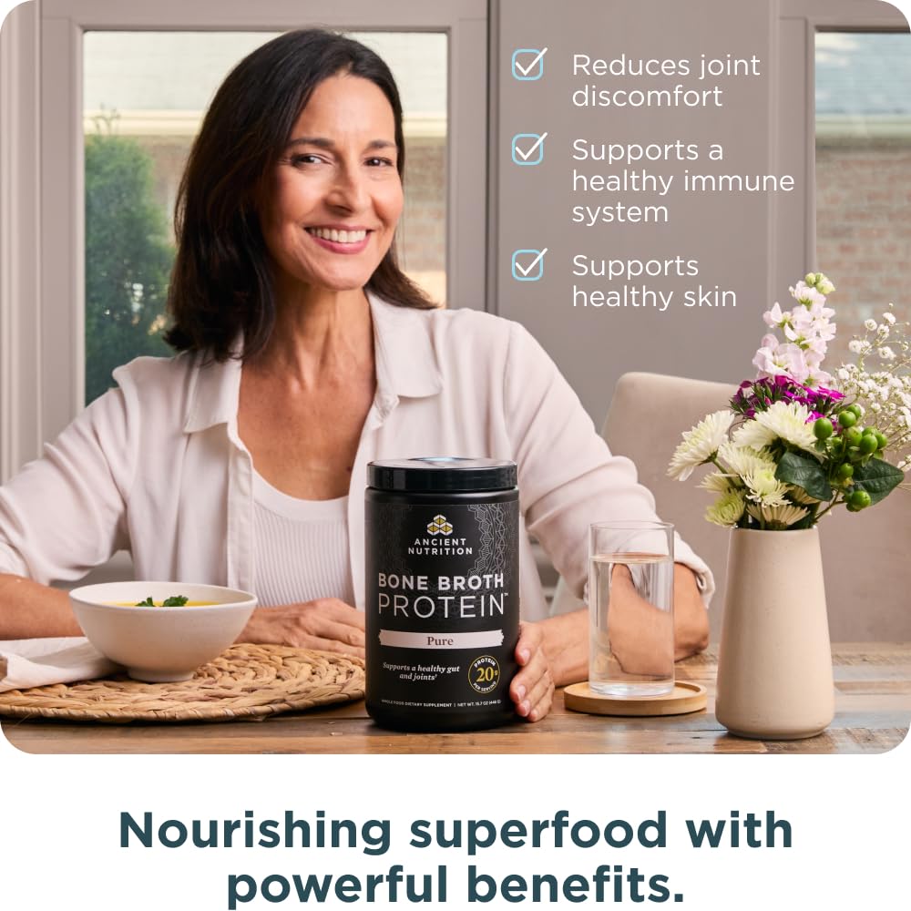 Ancient Nutrition bone broth protein ingredients closeup highlights clean, non-GMO sourcing.