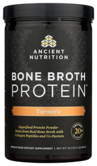 Ancient Nutrition bone broth protein pure tub, versatile in hot broth or cold smoothies.
