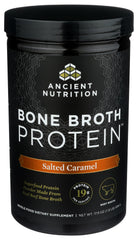 Ancient Nutrition Bone Broth Protein powder in a glass with a blended drink