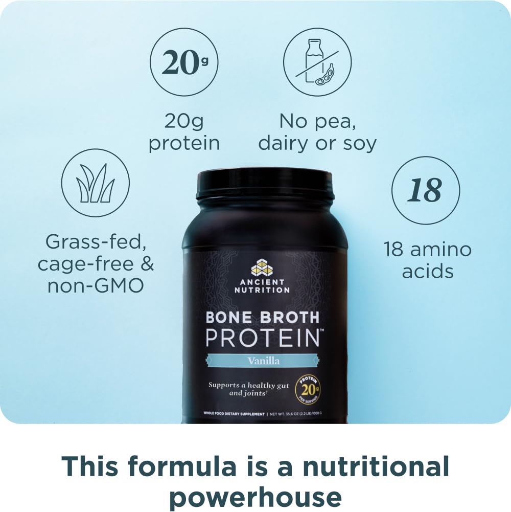 Ancient Nutrition Bone Broth Protein Vanilla pour shows easy mix and smooth texture.
