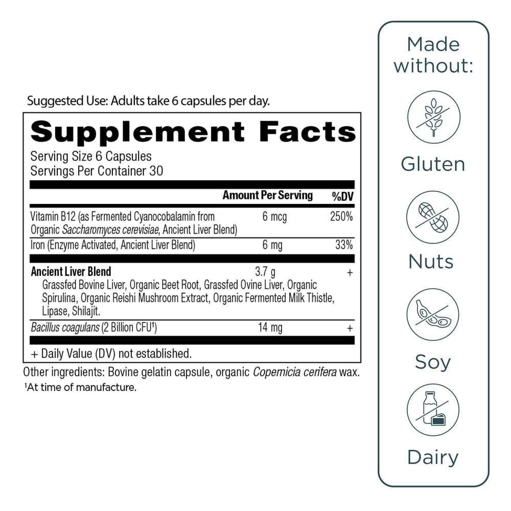 Ancient Nutrition bottle with dosage information and serving size.