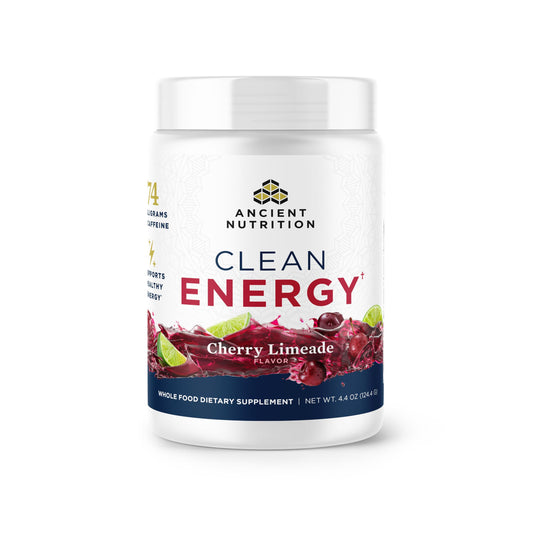 Ancient Nutrition Clean Energy Powder Cherry Limeade tub with label