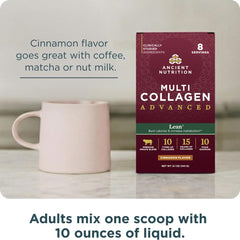 Ancient Nutrition collagen powder stirred into coffee for a convenient morning routine.