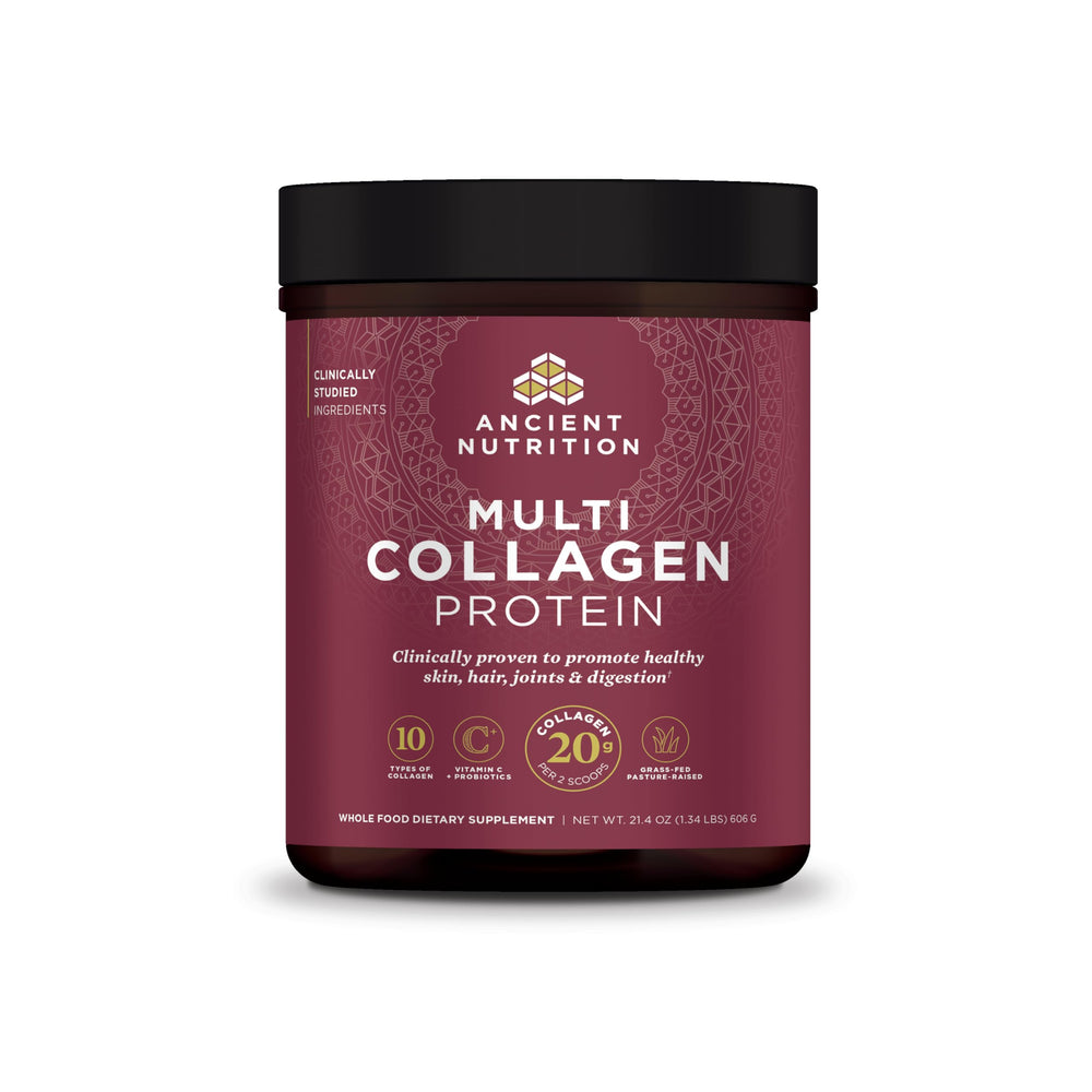 Ancient Nutrition Collagen Peptides bottle showing multi-collagen benefits for skin and joints