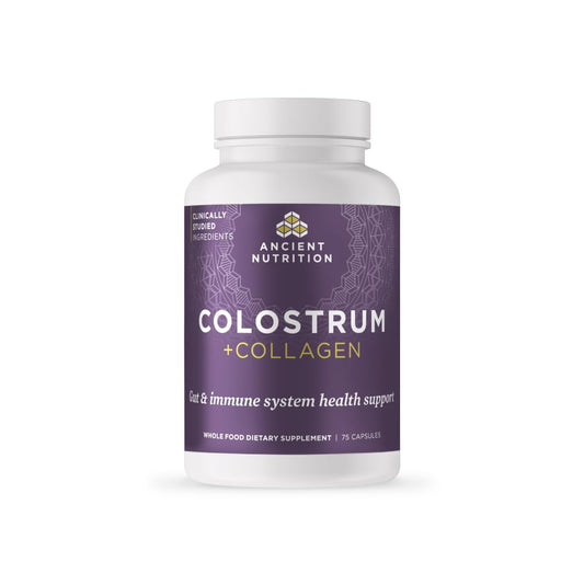 Ancient Nutrition Colostrum Superfood + Collagen bottle supports daily wellness