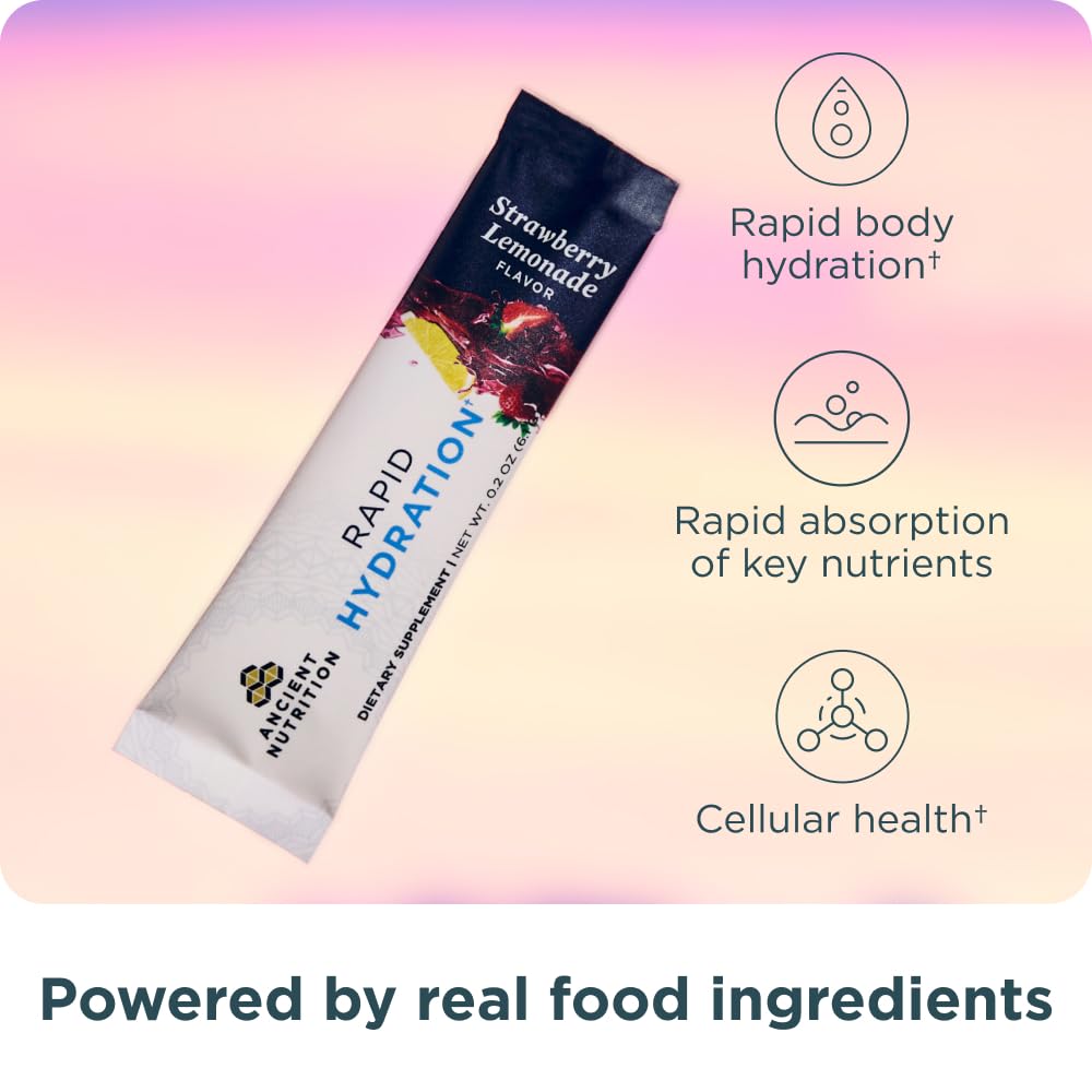 Ancient Nutrition electrolyte blend with coconut water supports hydration.