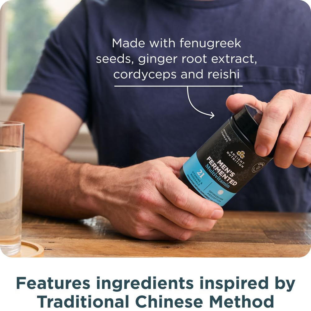 Ancient Nutrition fermented ashwagandha root visual supports adaptogenic goals.