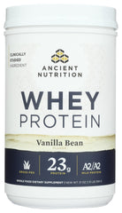Ancient Nutrition grass-fed whey vanilla bean pour supports smooth mixing