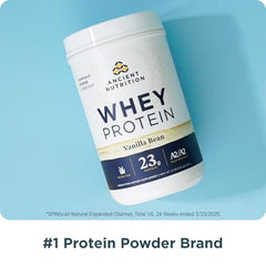 Ancient Nutrition grass-fed whey vanilla bean scoop enables quick shakes