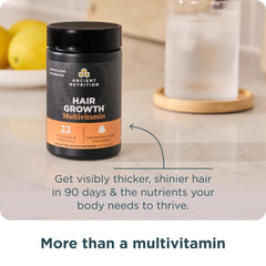 Ancient Nutrition Hair Growth Multivitamin minerals close-up showing chelated minerals for bioavailability.