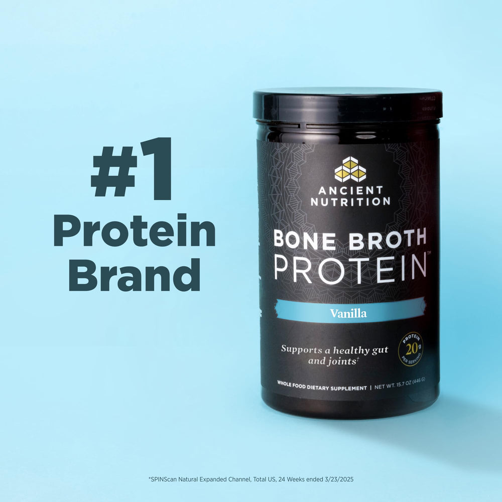 Ancient Nutrition hydrolyzed collagen peptides close-up highlighting joint and skin support