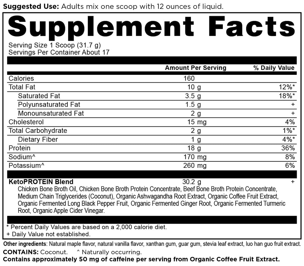Vanilla KetoPROTEIN shake poured into a glass